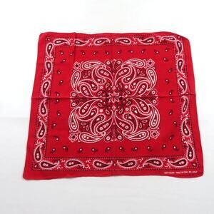 Fast Color Bandana Kerchief Hankie Red White Black Paisley Cotton 20.5 x 19